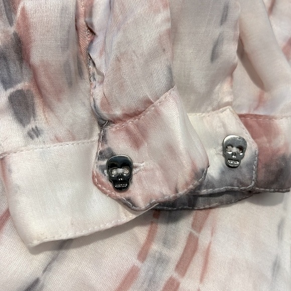 Zadig & Voltaire Satin Long Sleeve Tunic Blouse Top Size Medium White Pink Gray - Picture 4 of 10